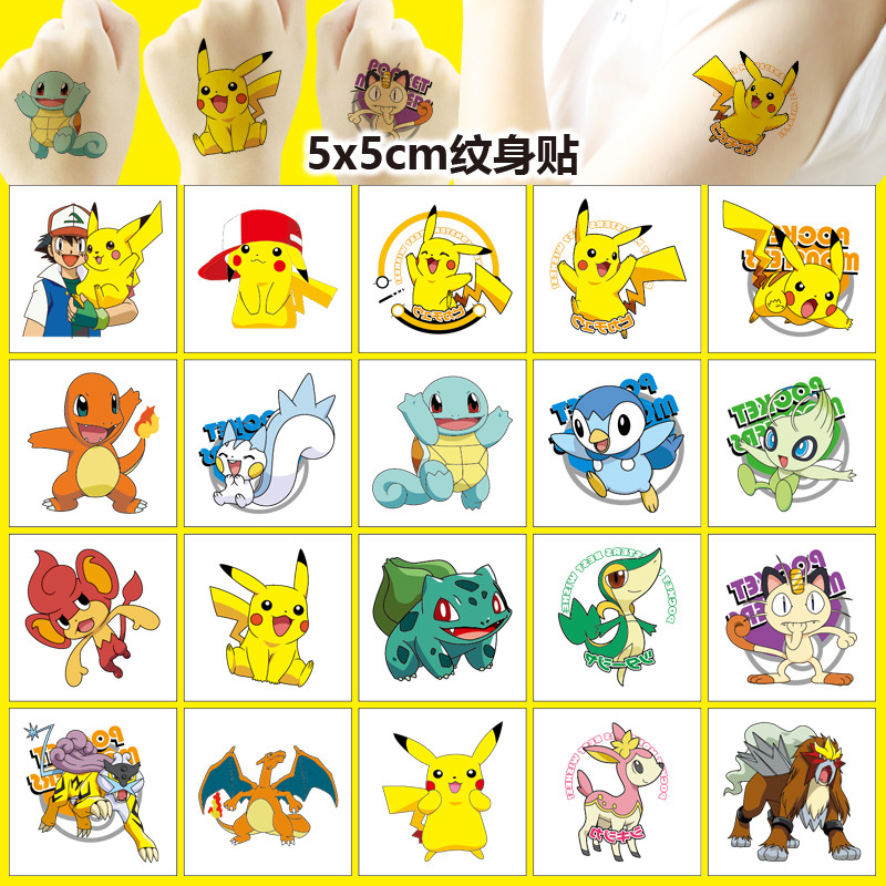 Tablet Cute Accessories - Autocollant de tatouage Pokemon Pikachu, 5x5cm,